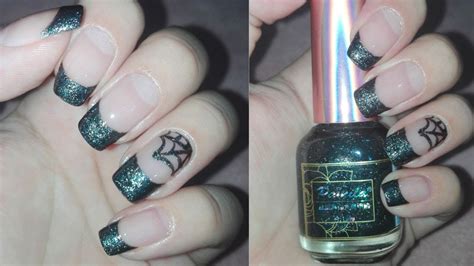 Fun French Manicure With Spider Web Nail Art Tutorial Halloween Nail