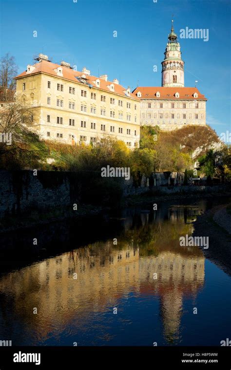 Cesky Krumlov Old Mint Little Castle And Tower Reflected In River