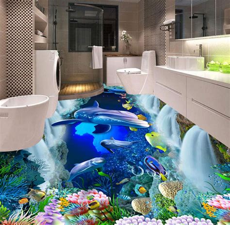 Murals 3d Floor Mural Wallpaper Waterfall Underwater World