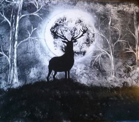 Black And White Deer In The Moonlight By Artdecorandmuchmore