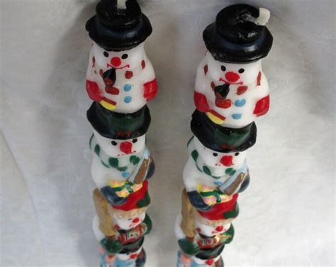 Vintage 10 Snowmen Candles Christmas Totem Pole Taper Etsy