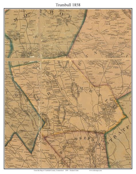 Trumbull Connecticut 1858 Fairfield Co Old Map Custom