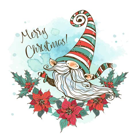 Christmas Card With A Cute Nordic Gnome 1631953 Vector Art At Vecteezy