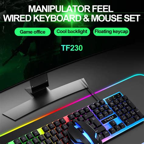 Alexa T Wolf Tf230 Rainbow Led Gaming Keyboard And Mouse Wired Keyboard
