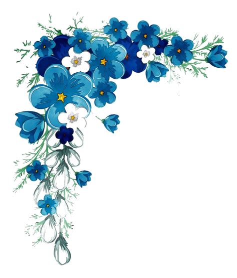 Blue Transparent Frame Floral Border Design Clip Art Freebies Photo