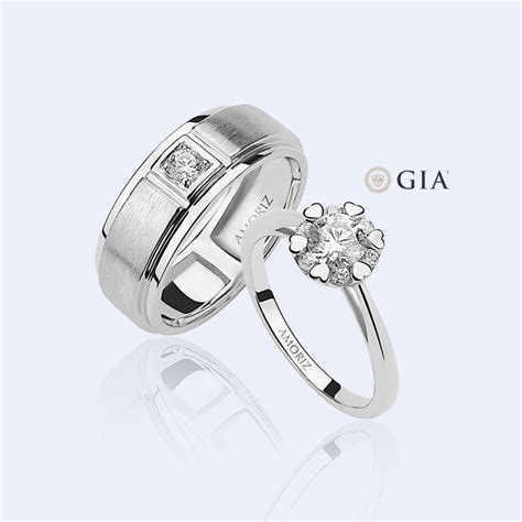 18k White Gold Gia Diamond Evelyn Couple Ring Amoriz