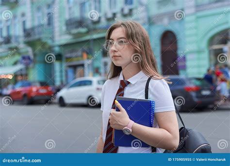 Girl 17 18 Years Old High School Student In City Looking To Side Copy