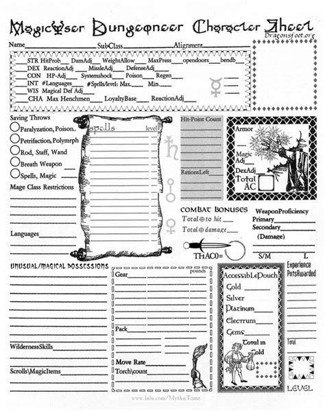 Dungeons And Dragons 2nd Edition Character Sheets