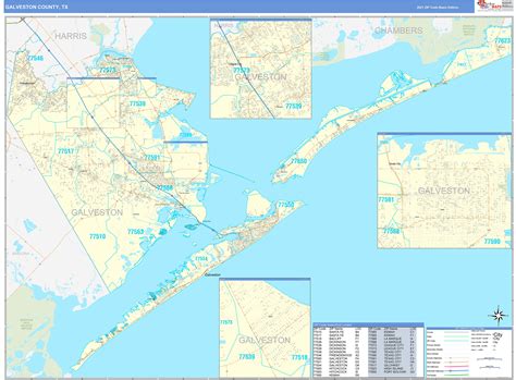 Galveston County Tx Zip Code Wall Map Basic Style By Marketmaps Mapsales