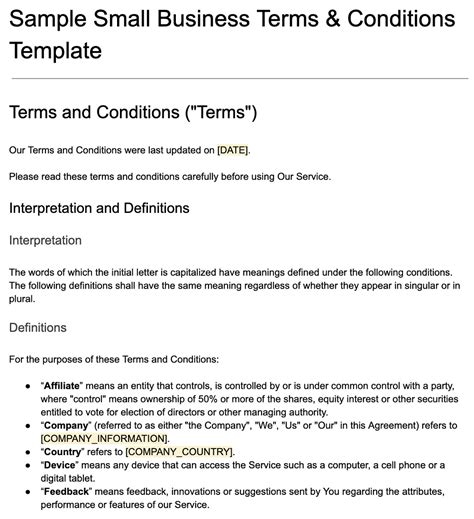 Business Terms And Conditions Template Termsfeed