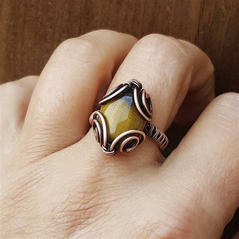 Wire tiger eye ring/ copper wire wrapped ring/ tiger eye jewelry copper wire/ wire wrap… | Wire 