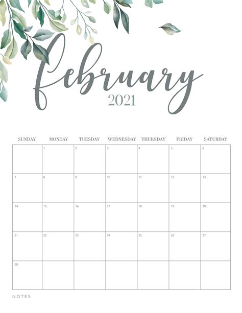 February 2021 Calendar Printable Cute