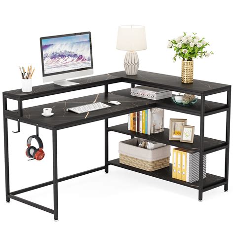Buy Tribesigns Reversible L Shaped Computer Desk With Storage Shelf