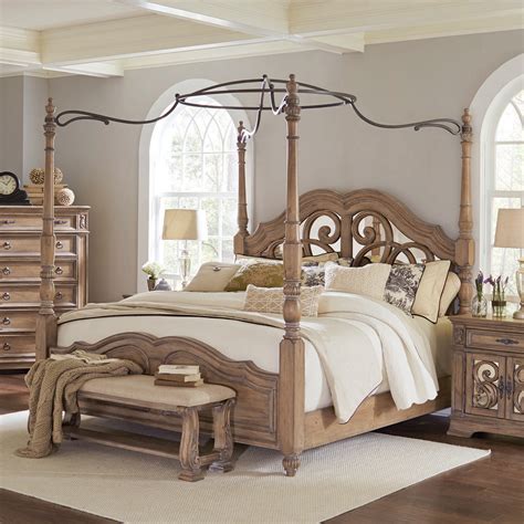 Ilana Traditional Antique Linen Canopy Bed Overstock 22077919