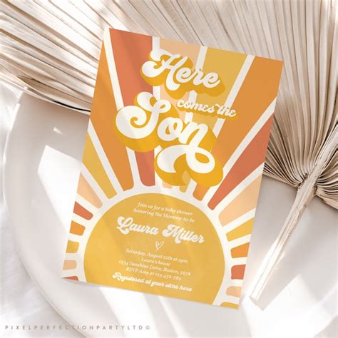 Editable Sunshine Baby Shower Invitation Here Come The Son Etsy