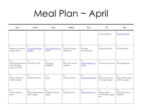 Month Long Meal Plan April Hardly A Goddess