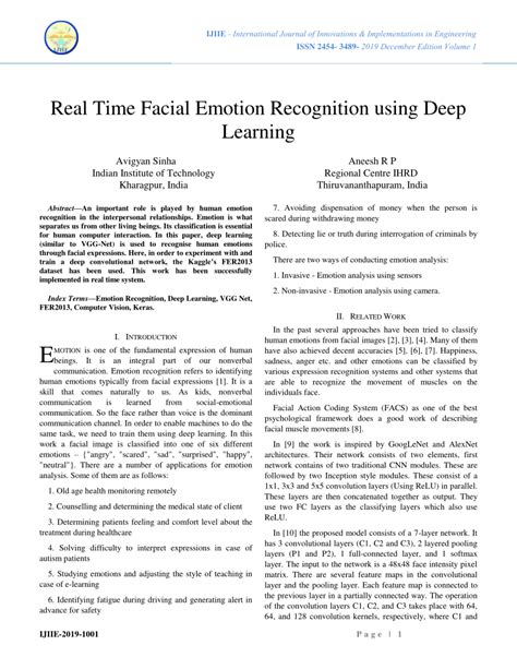 pdf real time facial emotion recognition using deep learning