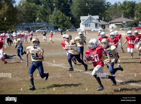 Boys Age 10 Playing Tackle Football At Conway Heights Park Conway