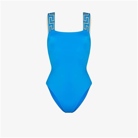 Versace Greca Border Swimsuit In Blue Modesens
