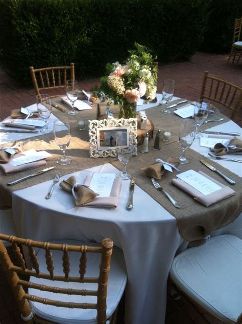 Picture Of Simple Rustic Table Setting With Burlap Table Runners A