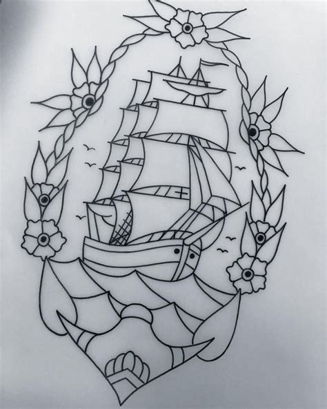 Traditional Ship Tattoo Outline Great Tattoo Ideas
