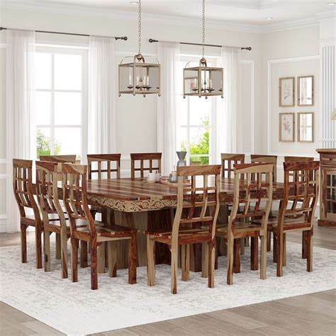 Dallas Ranch Large Square Dining Room Table And Chair Set For 12