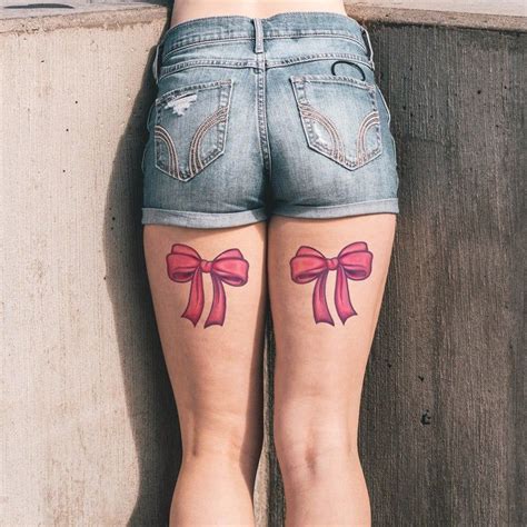 Pink Bow Tie Set Of 2 Sexy Tattoo Thigh Temporary Tattoo Etsy Bow Tattoo Designs Lace Bow
