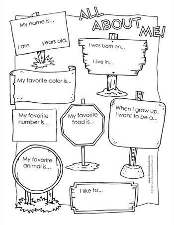 The first page is essentially a coloring page for your kids. An "All About Me" worksheet for elementary school ...