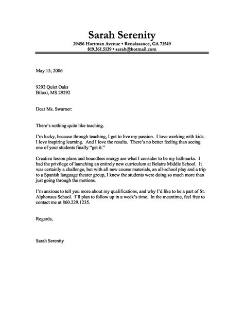 I will do whatever it takes to help your teachers create an environment where every class is special and all. Cover Letter Example of a Teacher with a Passion for ...