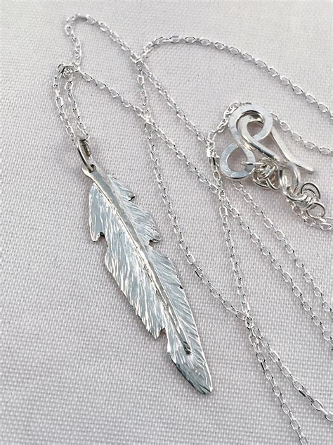 Sterling Silver Feather Necklace Small Vertical Feather Hand Forged