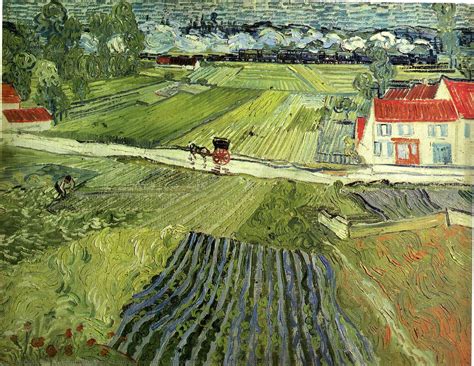 Oil Painting Replica Landscape With Carriage And Train In The Background By Vincent Van Gogh