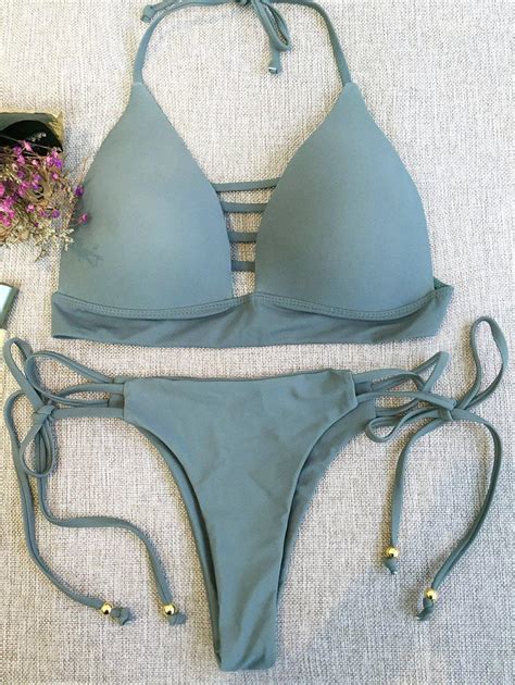 [49 off] strappy plunge bikini top and string bottoms rosegal