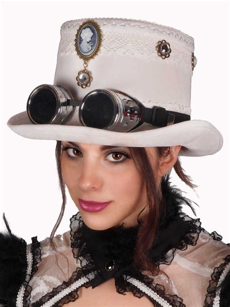 Steampunk Hat With Cameo And Goggles Brown Or White Color Etsy
