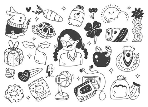 Premium Vector Set Of Hand Drawn Kawaii Doodle