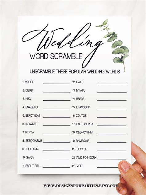 Free Printable Bridal Shower Games Word Scramble