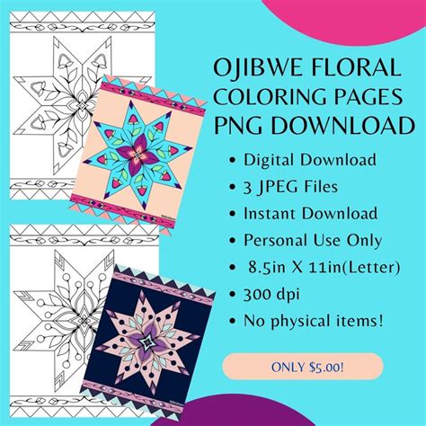 Printable Ojibwe Floral Coloring Pages By Mazinibiidesigns 2 Pages