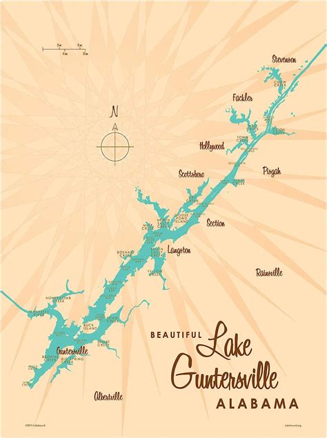 Lake Guntersville Alabama Map Giclee Art Print Poster By Lakebound 18