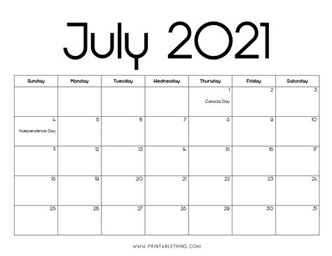 July 2021 Calendar Pdf July 2021 Calendar Image Print Pdf And Image