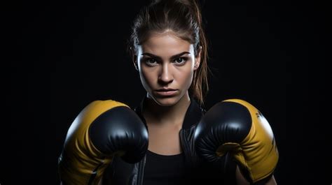 Premium Ai Image Strongwilled Young Female Boxer In Gloves