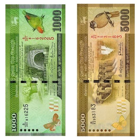 Banknotes Sri Lanka Rupees Ceylon Currency 5000 1000 Beautiful Paper