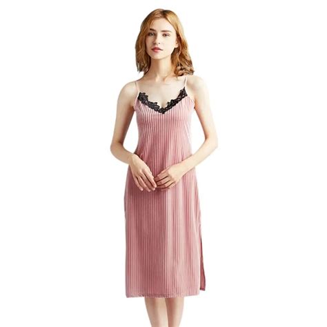 Sexy Nightdress For Women Deep V Lace Sleepwear Lingerie Knit Nightie Nightgown Sleeveless Sling