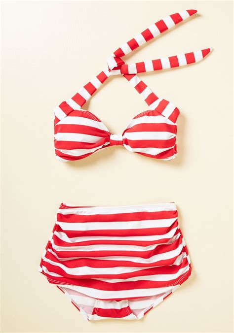 Want To Shower With Her Bikinis Mesh Bikini Red And White Stripes My