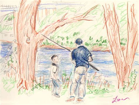 Signup for free weekly drawing tutorials. Fishing at the Raritan River: Man and Boy - Sketching Out