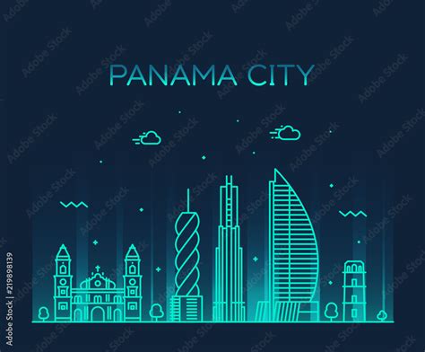 Panama City Skyline Panama Vector Linear Style Stock Vector Adobe Stock