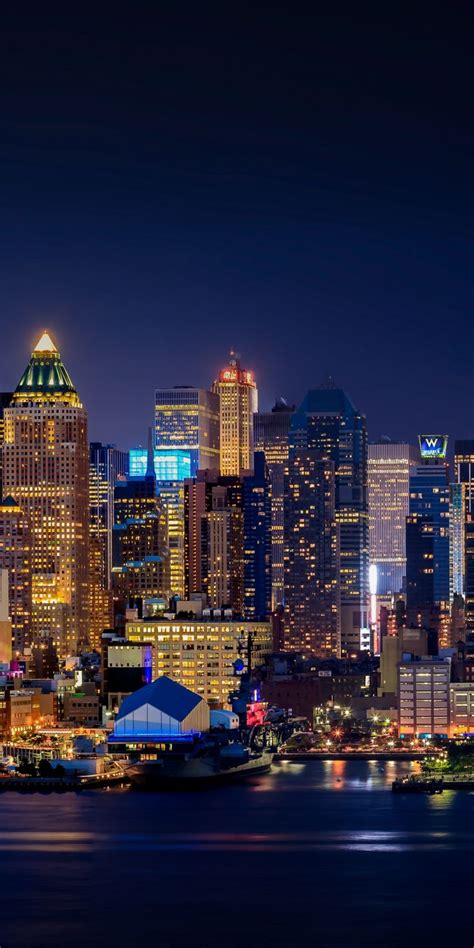 Manhattan Cityscape Night Buildings New York 1080x2160 Wallpaper