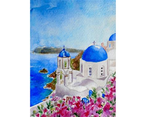 Santorini Painting Greece Original Art Small Watercolor Etsy