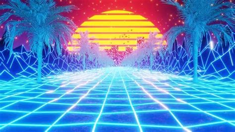 Retro 80s Style Synthwave Sunrise With Palm Trees In Perfect Loop