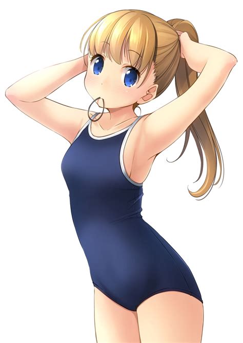 Shibacha Original Commentary Request Highres 1girl Armpits Arms Up Blonde Hair Blue Eyes