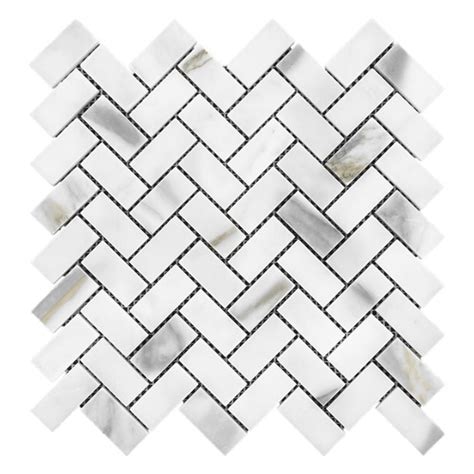 Calacatta Gold Marble 1x2 Herringbone Mosaic Polished