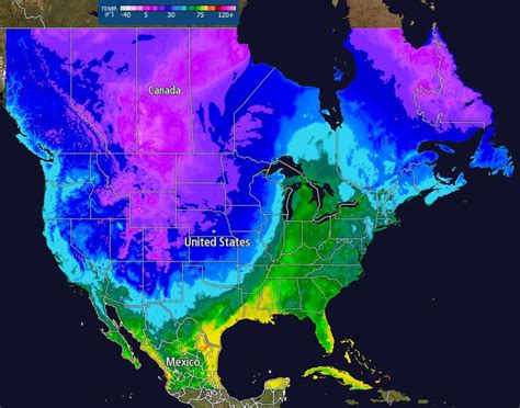 Temperature Map North America Map Of The Usa With State Names